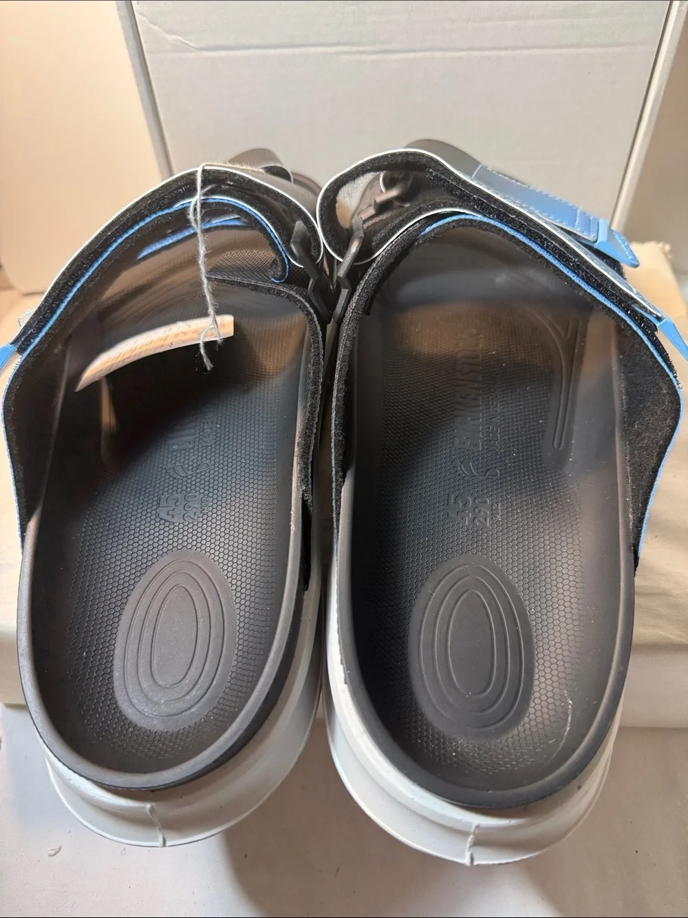 Birkenstock Two-Strap Slide Sandals in Black and Blue
